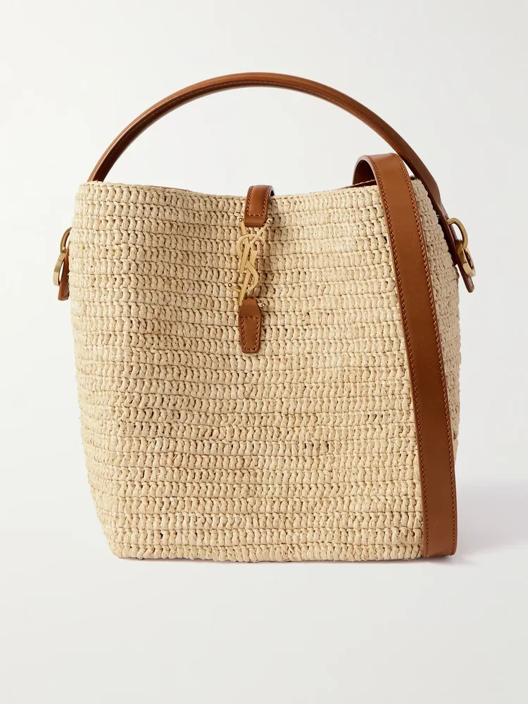 le 37 leather trimmed raffia bucket bag
