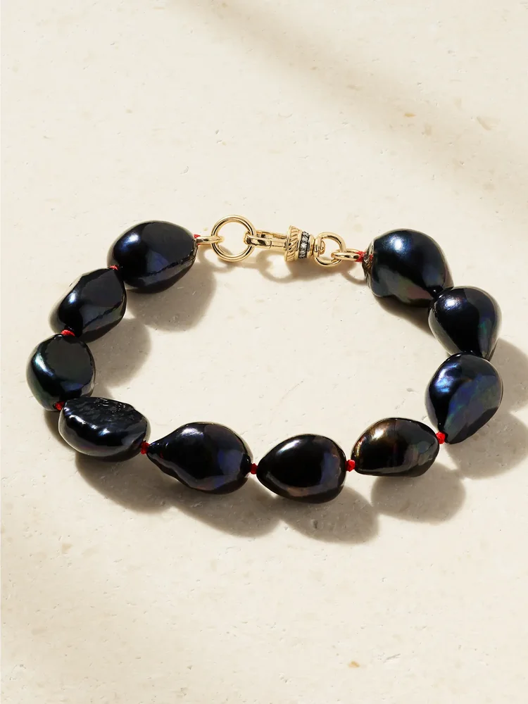 14-karat gold, diamonds and pearl bracelet