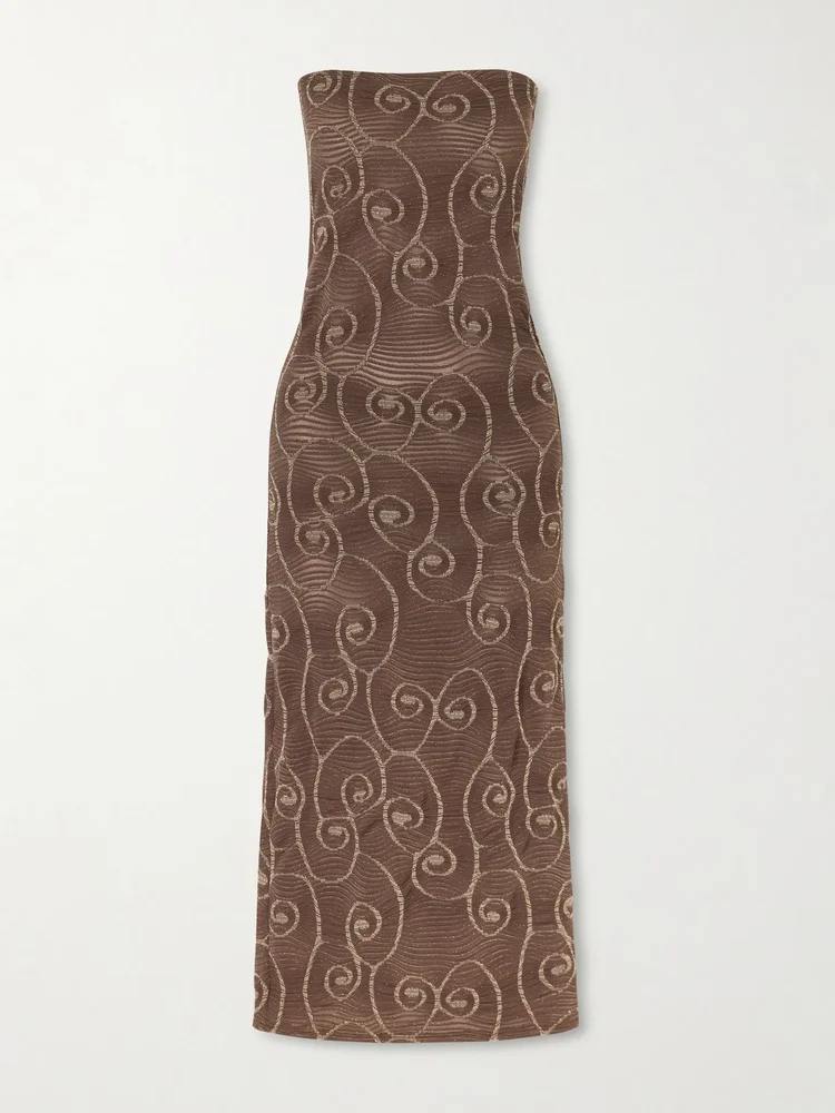 Metallic jacquard-knit midi dress