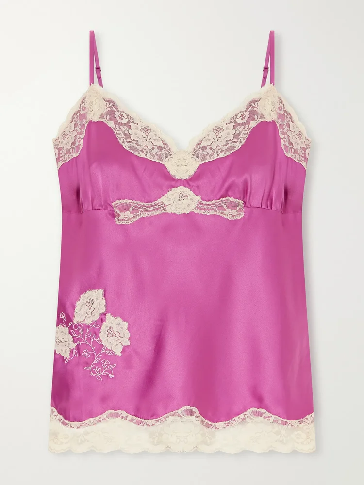 Lace-trimmed satin cami
