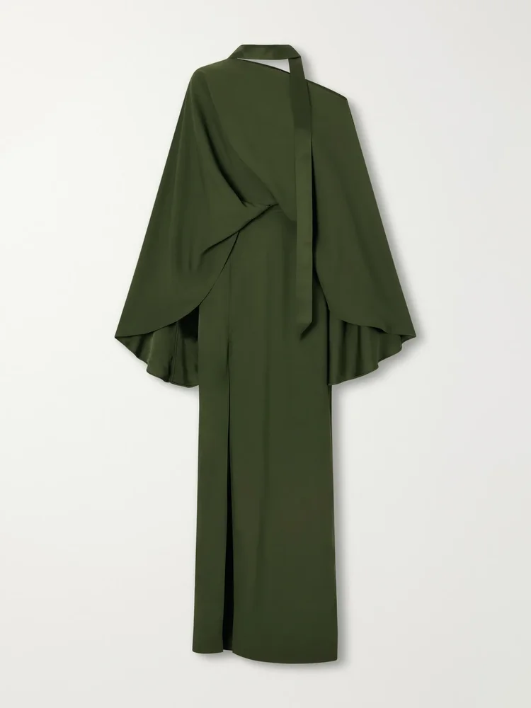 Juniper asymmetric tie-detailed crepe-cady gown