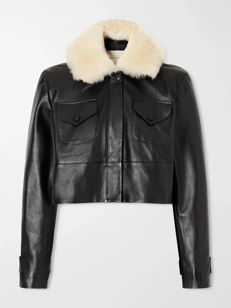 Raja cropped shearling-trimmed leather jacket