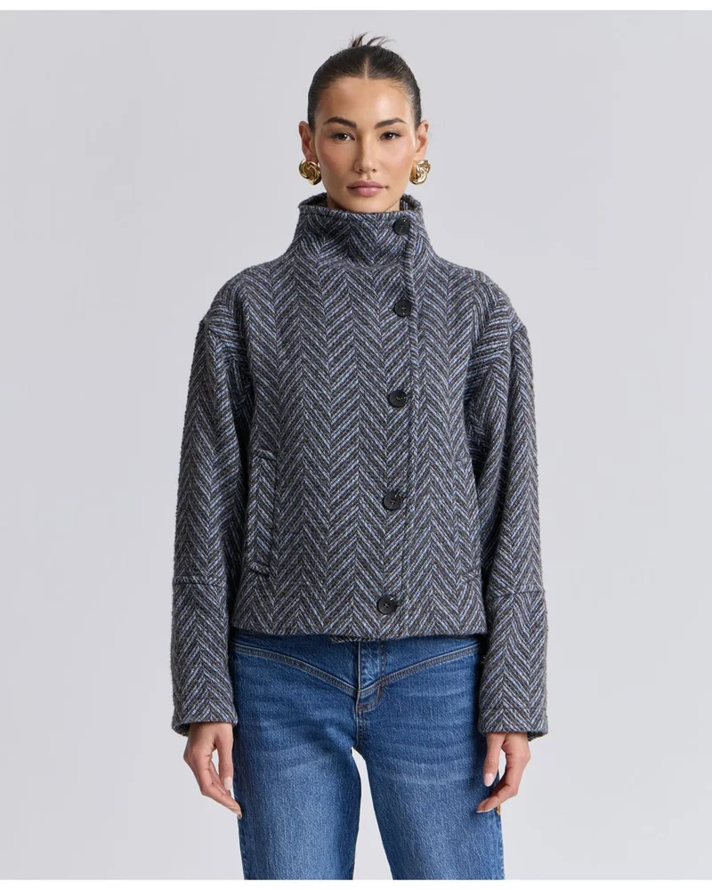 Short Funnel Neck Wool Coat