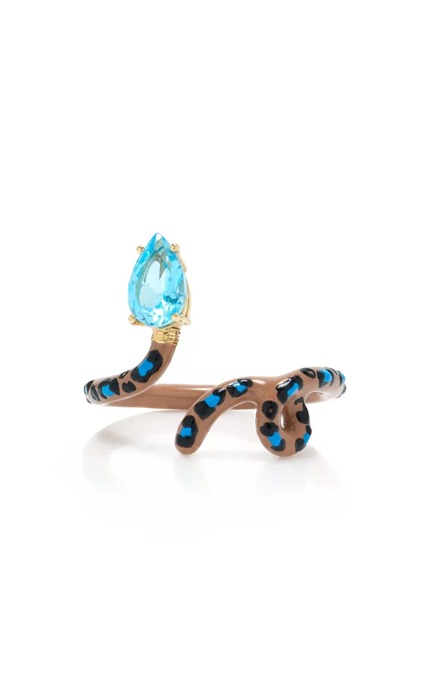 Leopard Vine 9K Gold Topaz and Enamel Ring