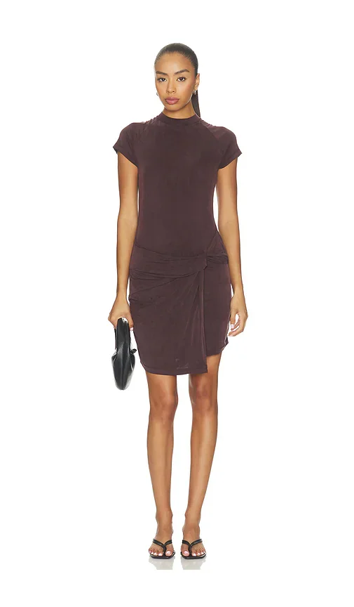 Draped Overlay Raglan Sleeve Mini Dress