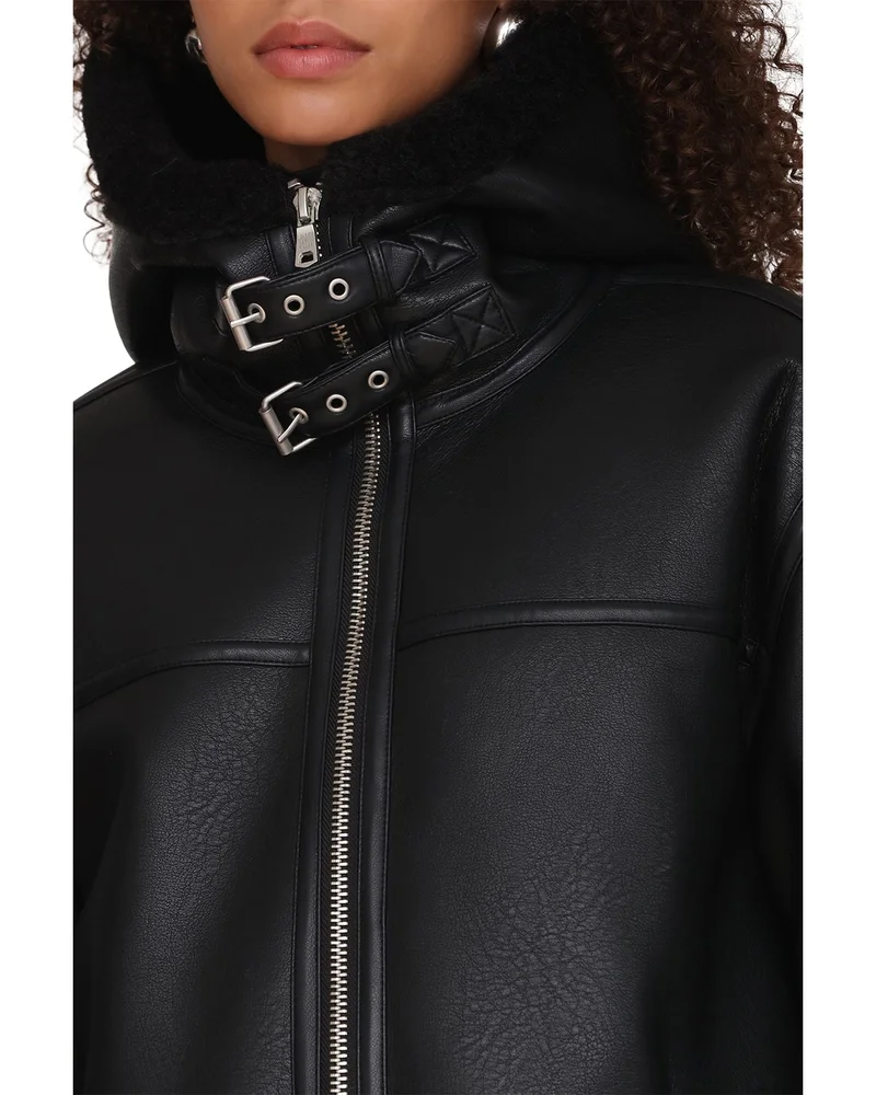 Faux Shearling Hooded Coat