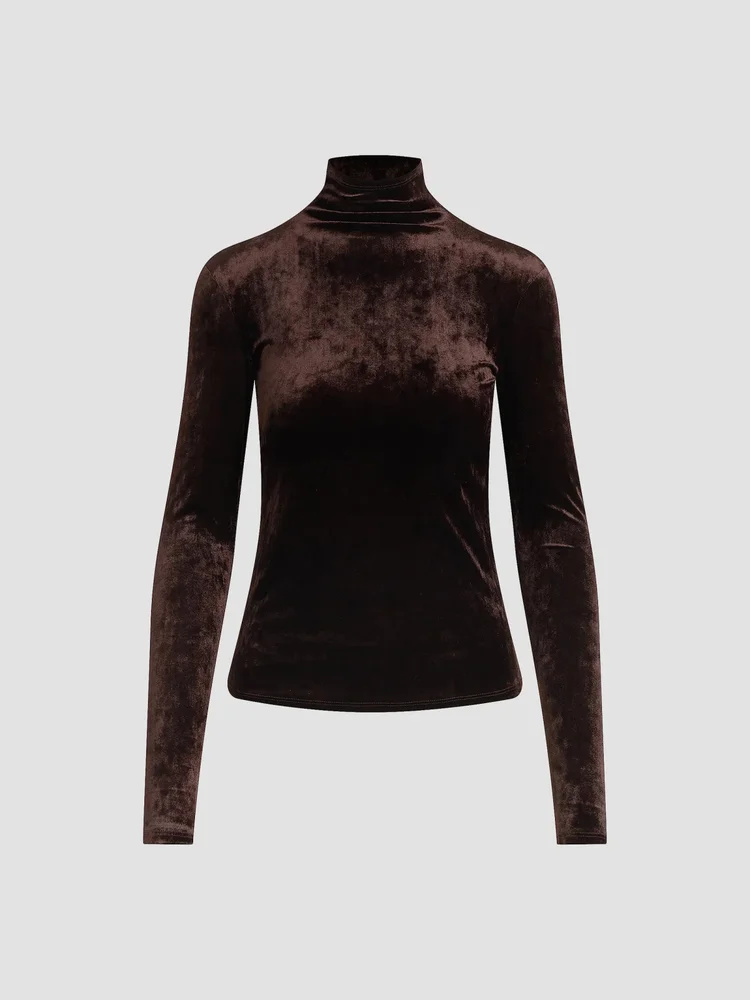 The Tony Turtleneck Velvet Long-Sleeve Top