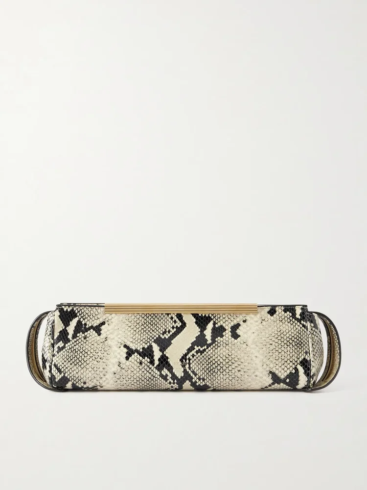 Donna snake-effect leather clutch