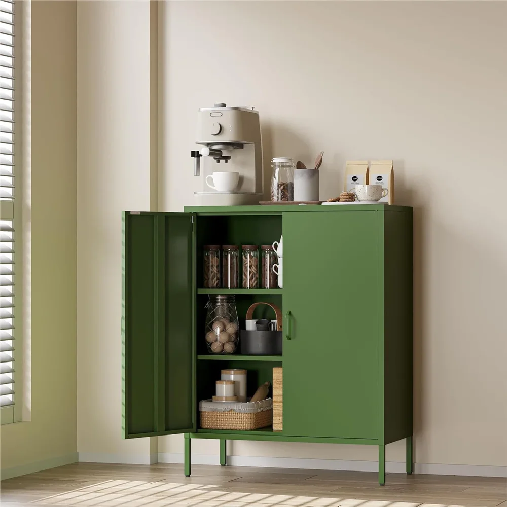 Green Metal Cabinet With 2 Doors, 40"H