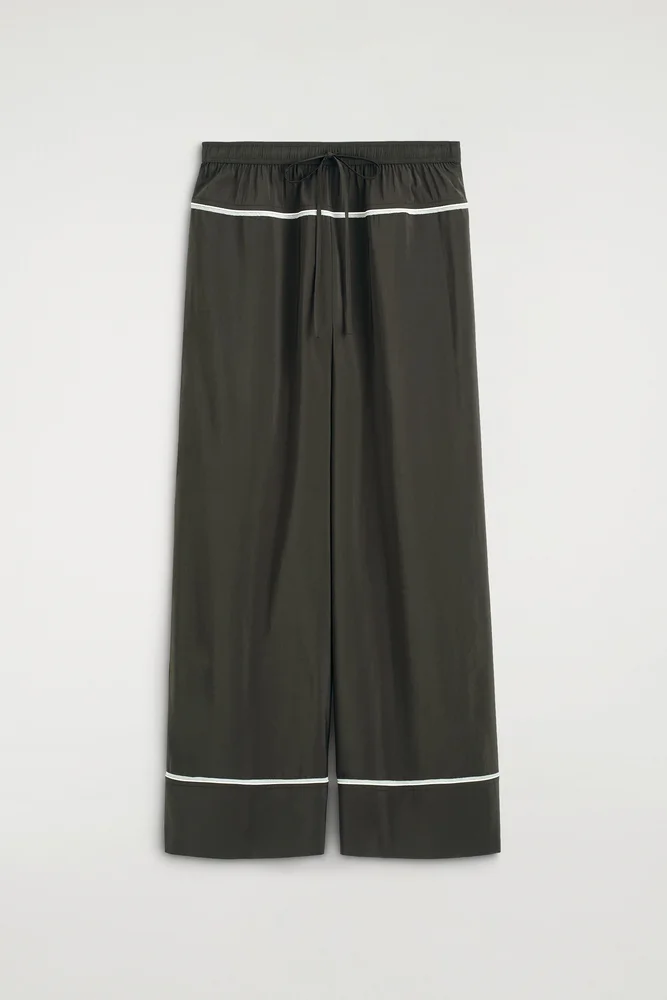 Contrast-piped Straight-leg Pants