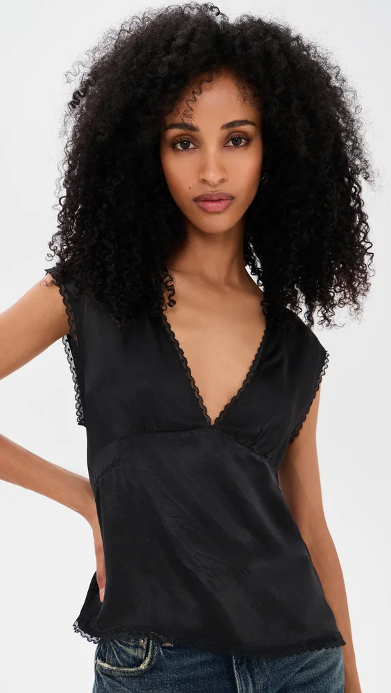 Flores Satin Top Black