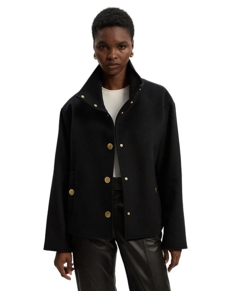 Brushed Wool Funnel Neck Tailored Coat