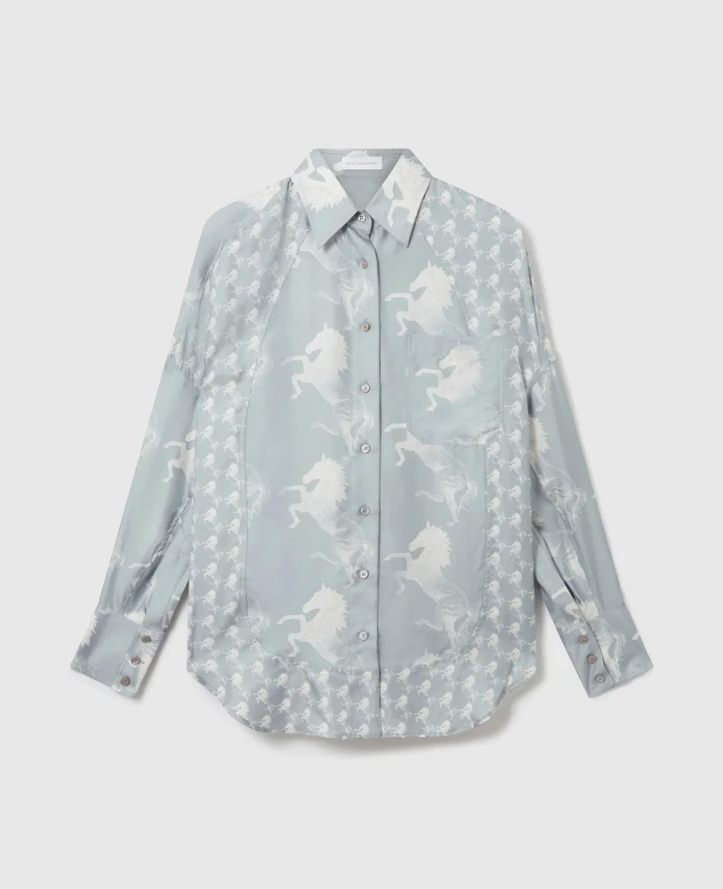 Horse Print Silk Shirt-Blue/white