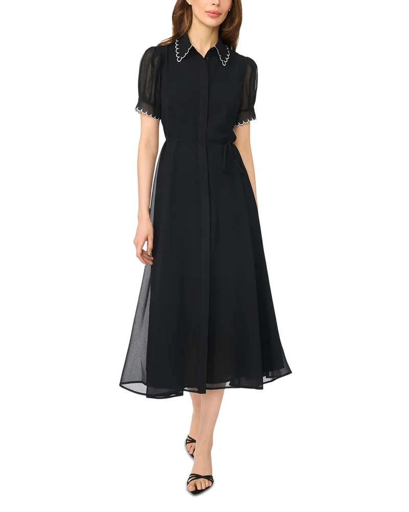 Black Dress: Scallop Edge Midi Shirtdress