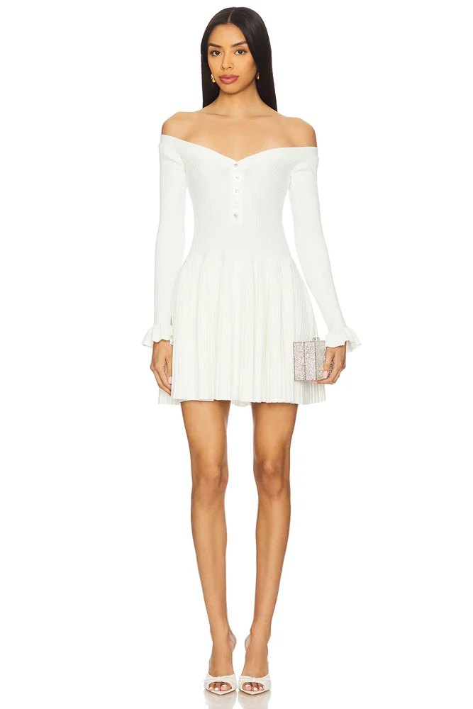 White Ribbed Knit Mini Dress