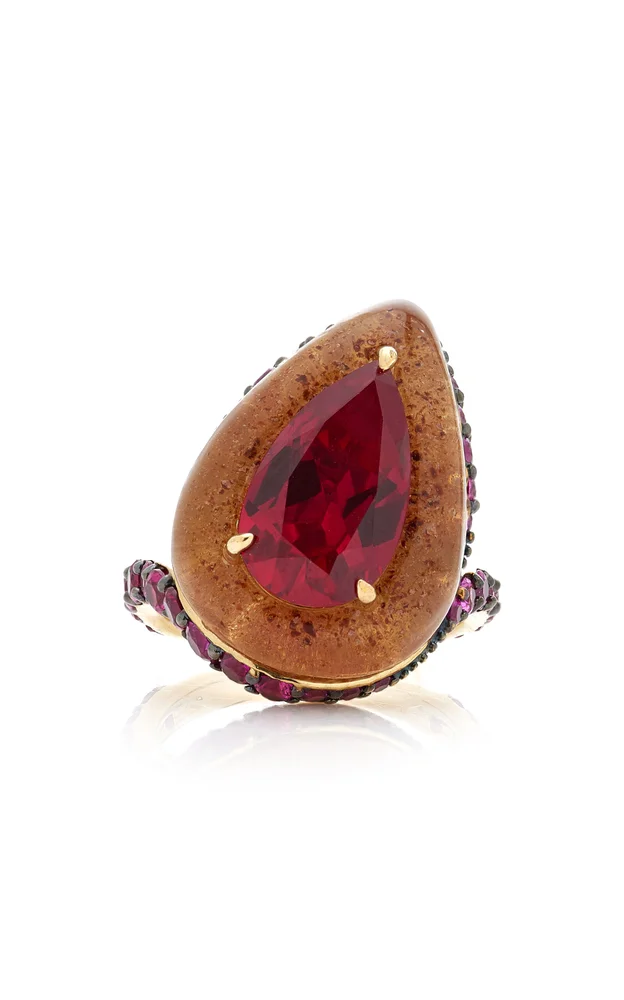 Beetroot Elixir 18K Yellow Gold Gem and Ruby Ring