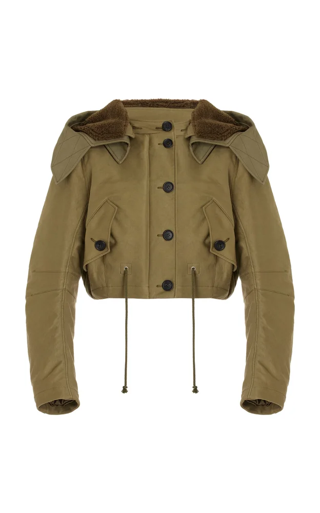Fleece-Lined Cotton Cropped Jacket