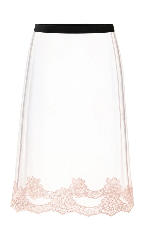 Lace-Trimmed Mesh Midi Skirt