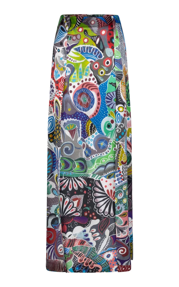 Florence Patterned Mid-Rise Paneled Silk Maxi Skirt