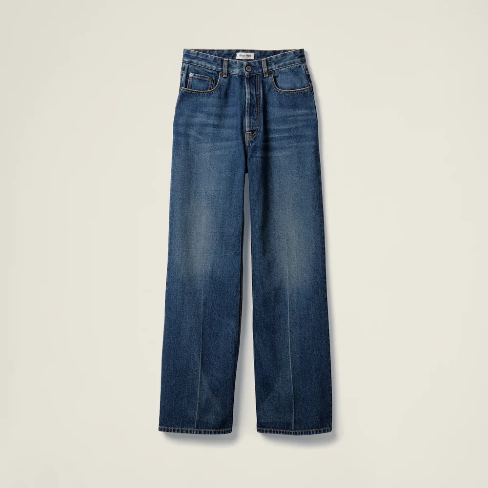 Washed denim flared jeans