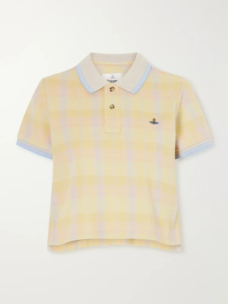 Logo-embroidered checked cotton-piqué polo shirt