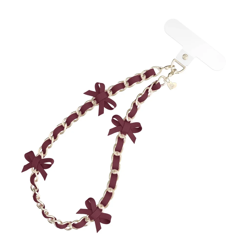 Phone Charm Burgundy Bow Leather