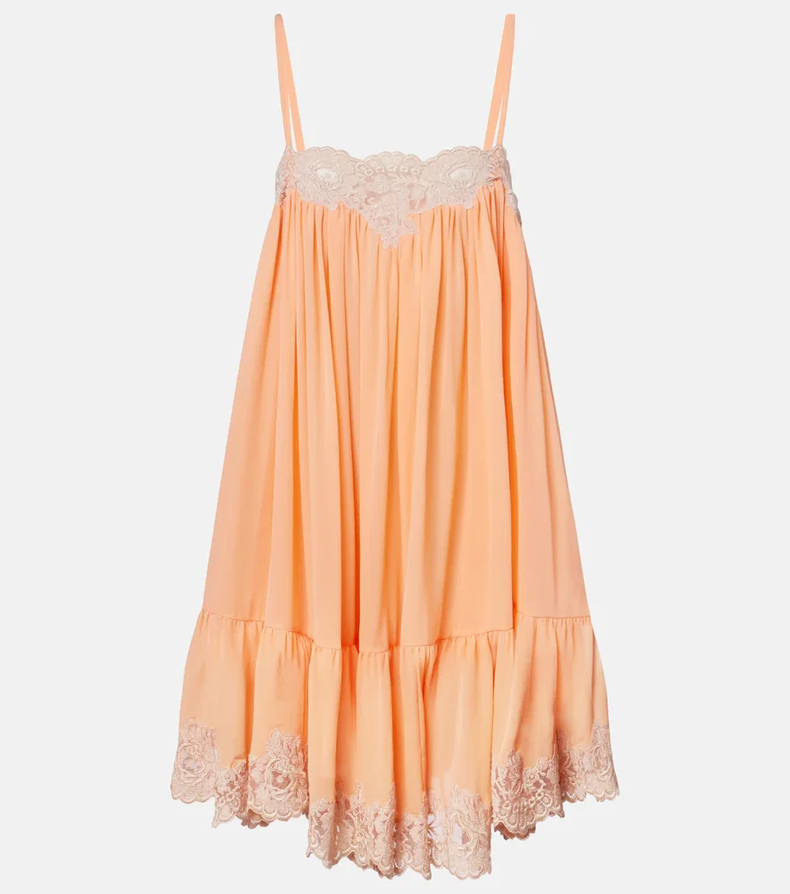 Lace-trimmed silk georgette minidress