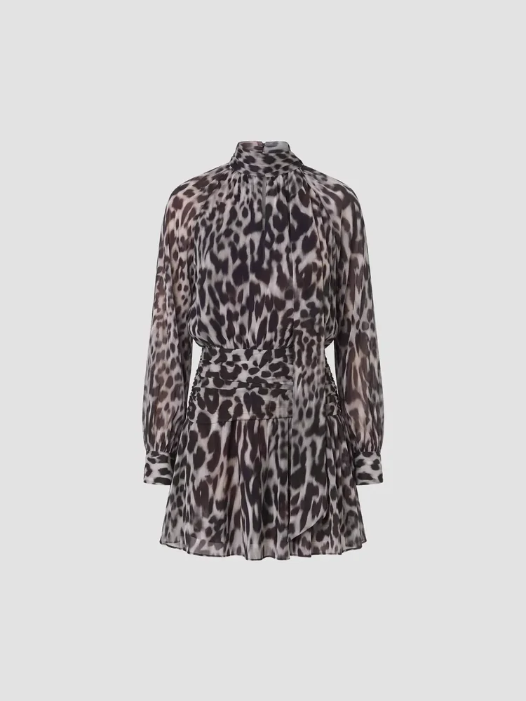 Courtney Leopard-Print Tieneck Mini Dress