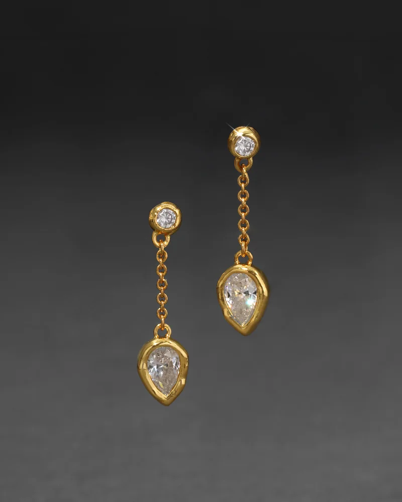 Asterales Gold Teardrop Chain Post Earring