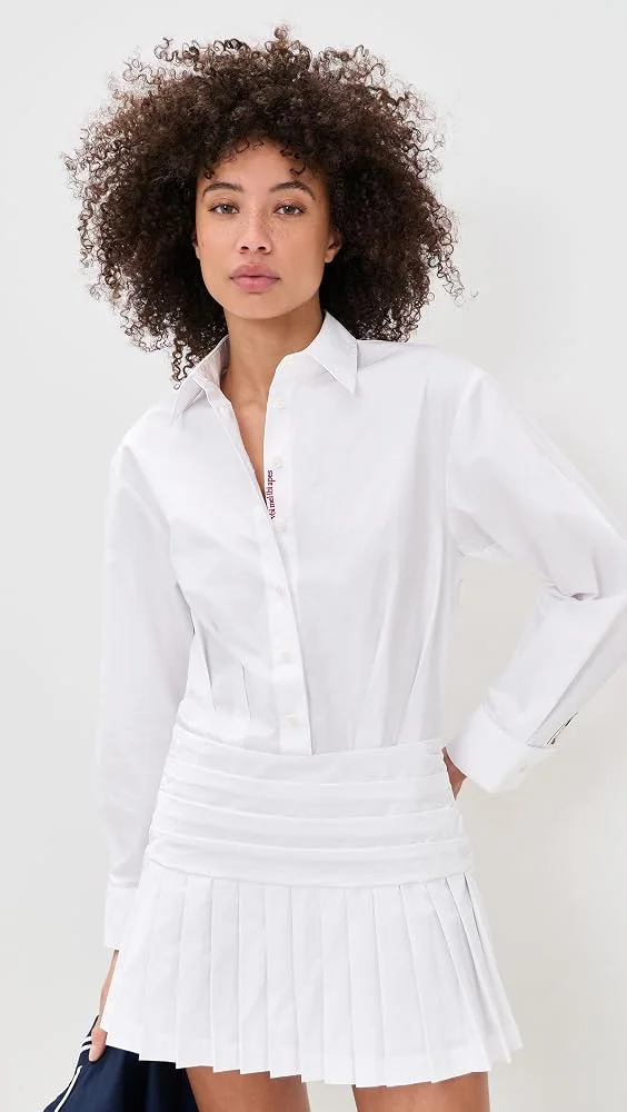 Pleated Button Down Shirt Dress