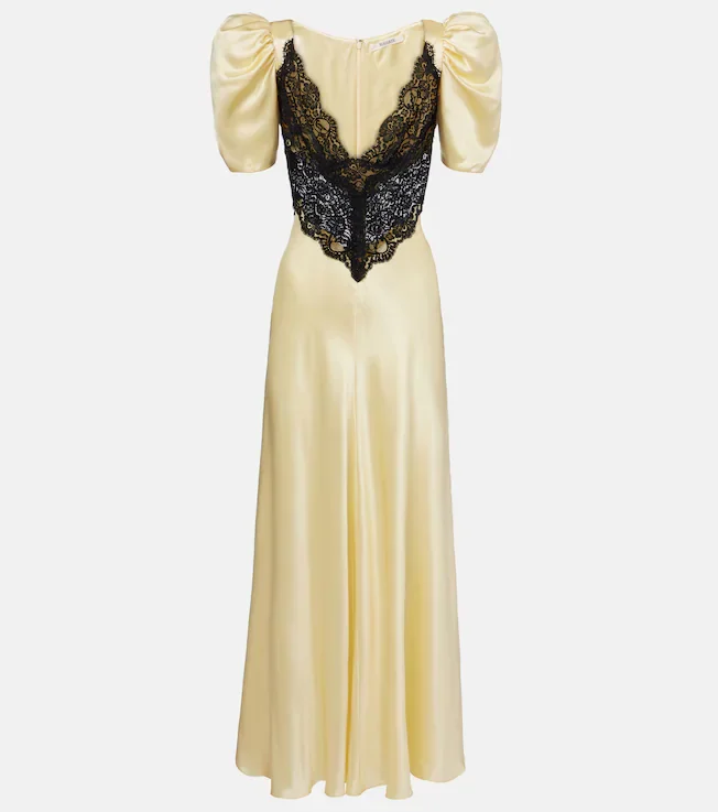 Lace-trimmed silk charmeuse gown
