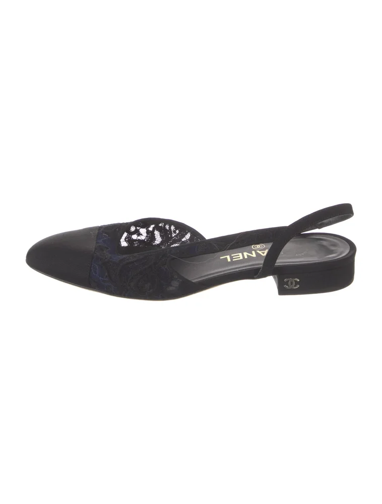 Pre-Owned Interlocking CC Logo Mesh Slingback Flats