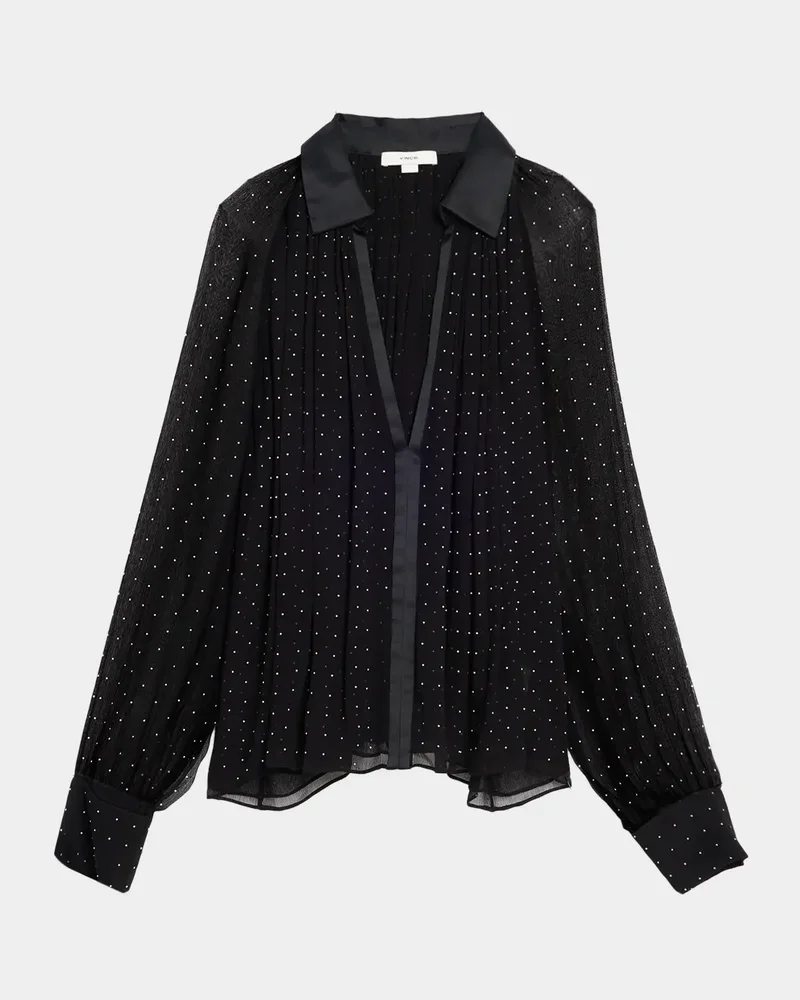 Heat-Set Dot Sheer Gathered Blouse