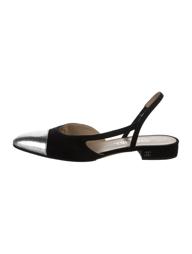 Pre-Owned Suede Leather Trim Embellishment Slingback Flats