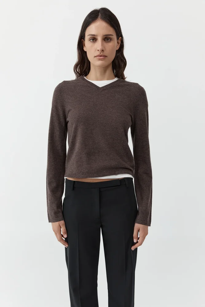 Fine Merino V Neck Sweater - Mulch