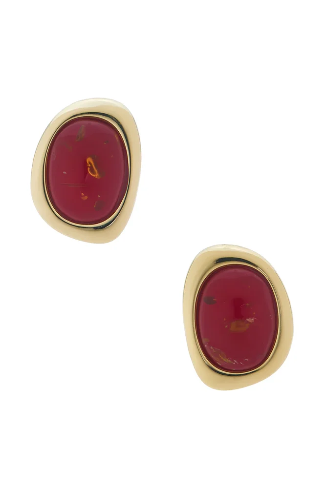 The MLB Logo Charm Oval Hoop Earrings- Silver