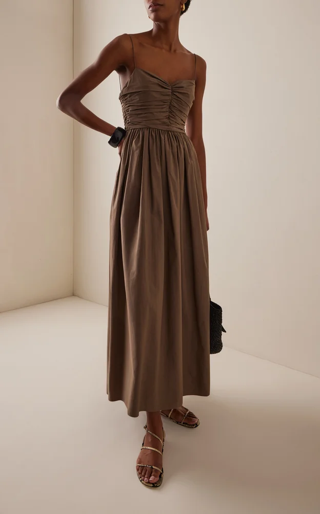 Gathered Bodice Cotton Midi Dress