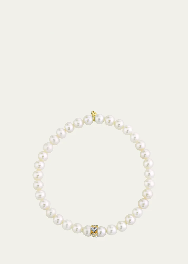 6mm Eternity Heart Diamond Rondelle on Pearl Stretch Bracelet