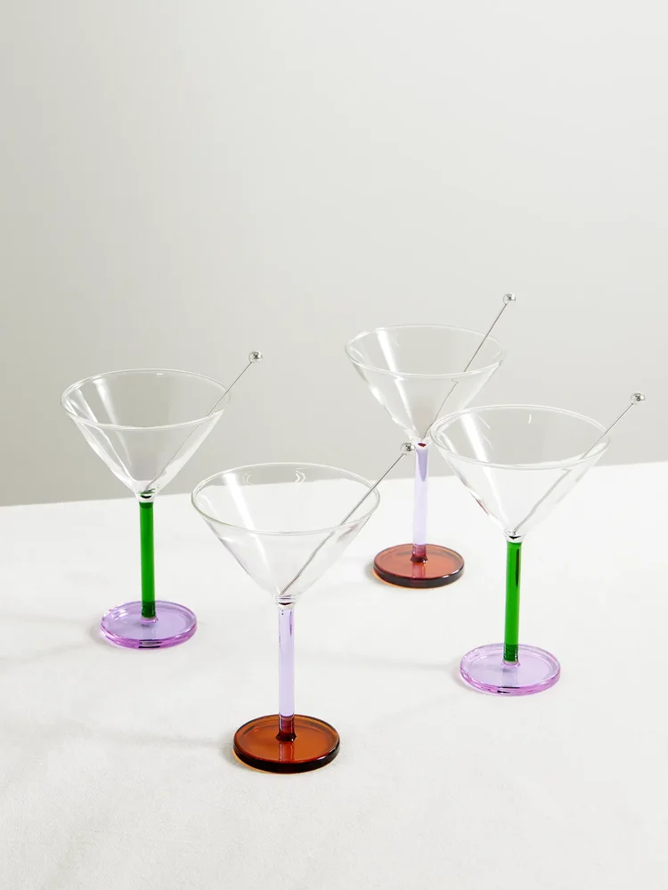 Piano set of two cocktail glasses and stainless steel skewers