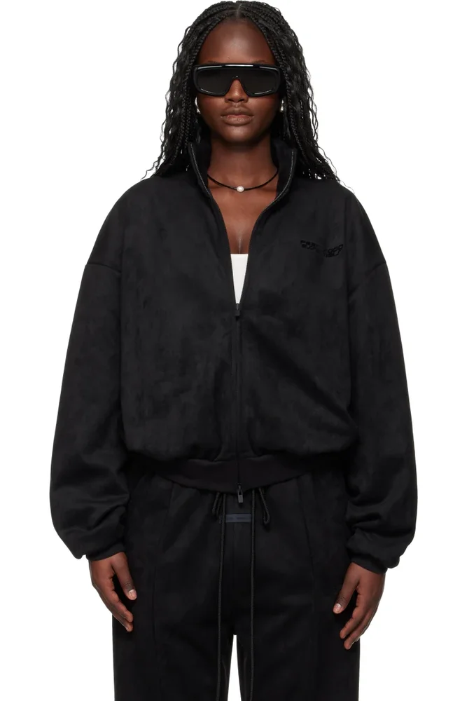 Black Holiday Faux-Suede Fleece Vintage Track Jacket