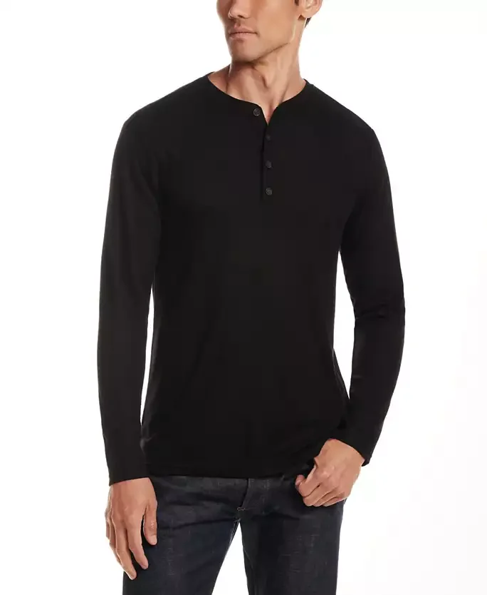 Men's Long-Sleeve Henley Neck T-Shirt