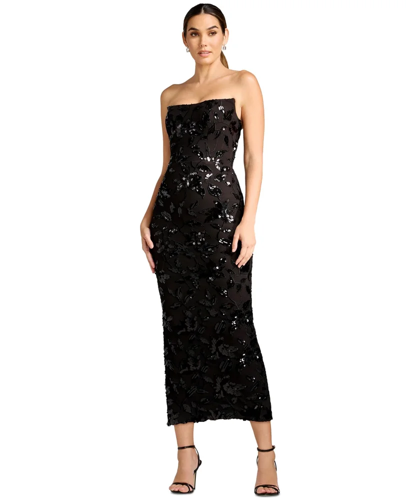 Women's Strapless Corset Sequin Midi Dress