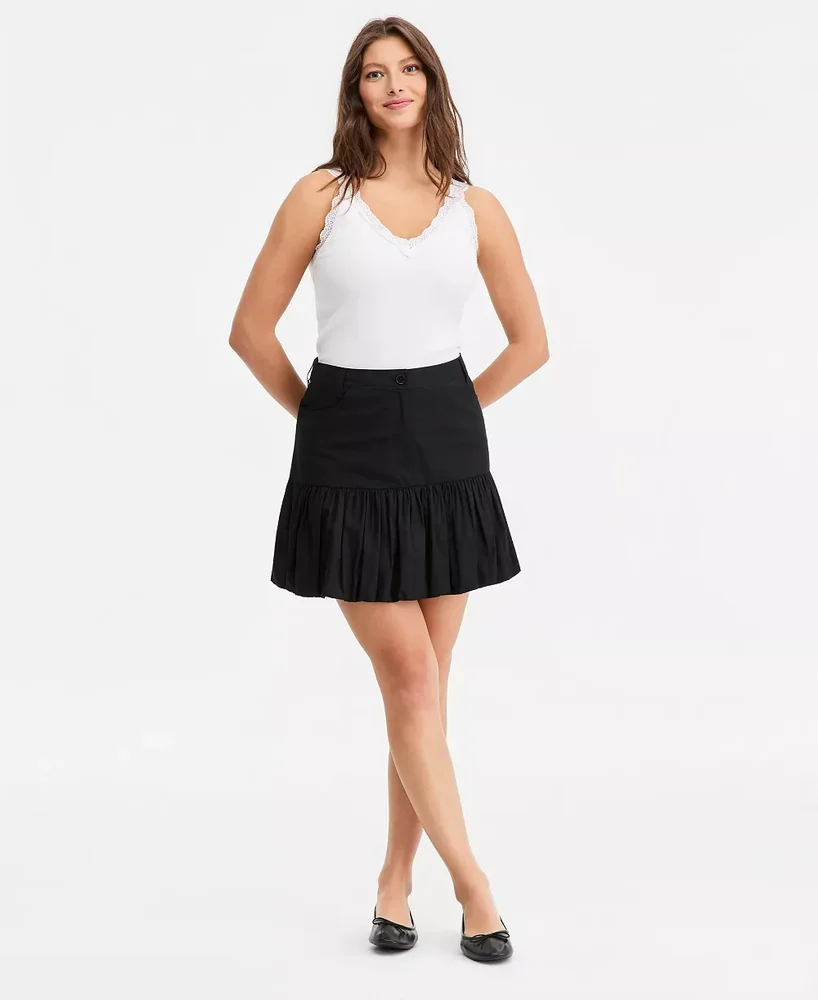 High Rise Drop Waist Bubble Mini Skirt in Deep Black