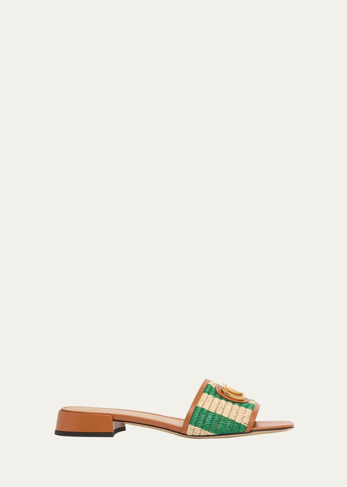20mm VLogo Leather and Striped Raffia Mule Sandals