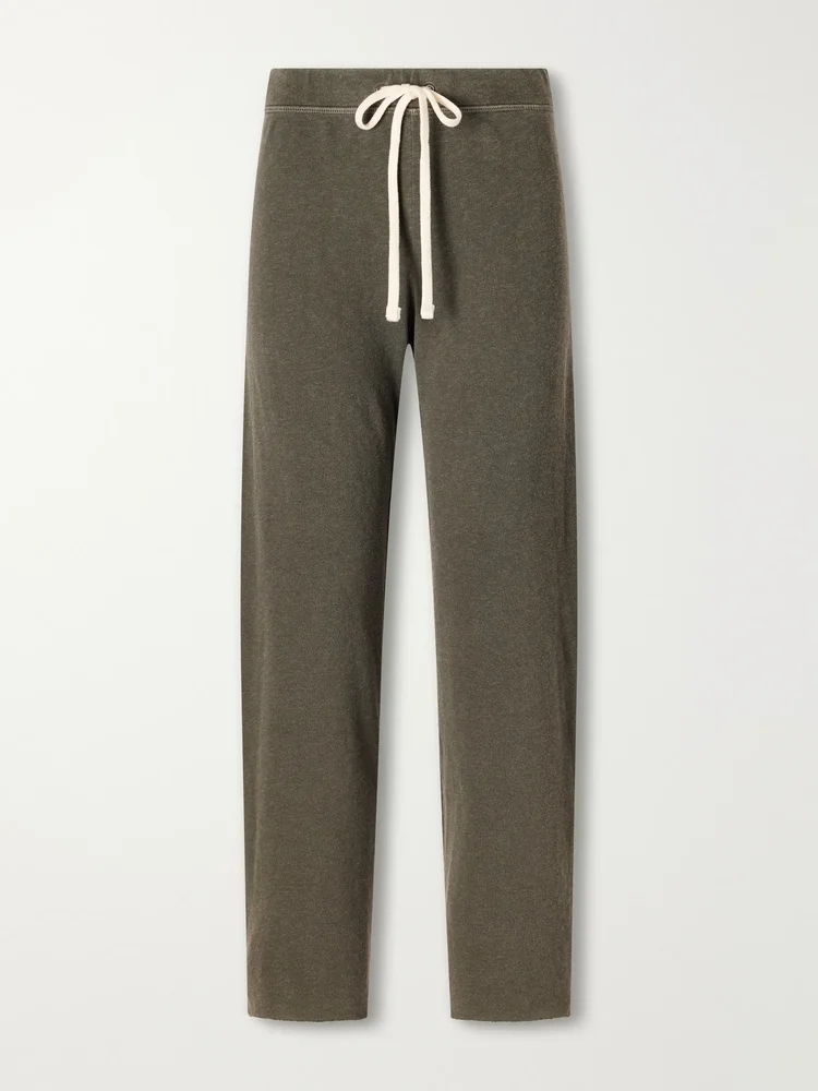 Cropped brushed cotton-terry track pants