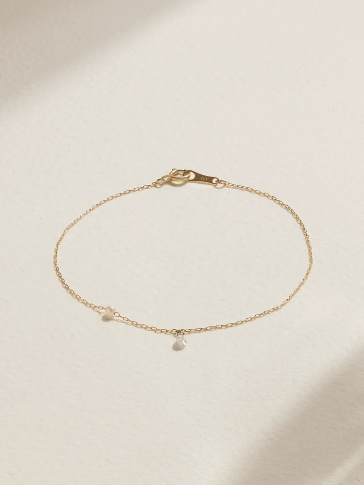 Sea of Beauty 14-karat gold, pearl and diamond bracelet