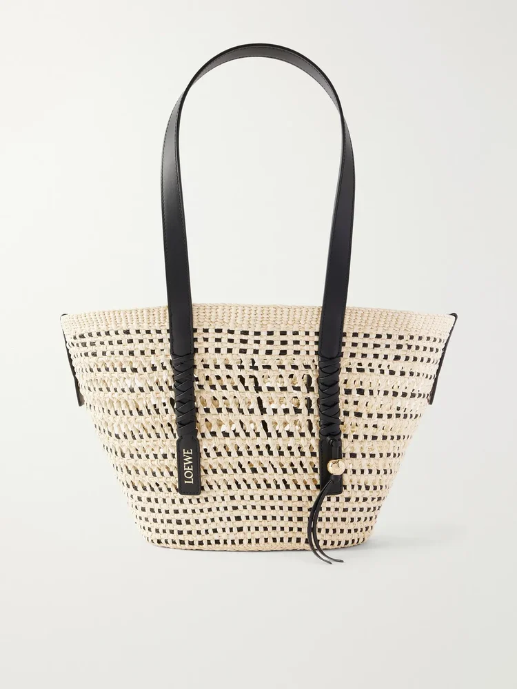 Paula's Ibiza Braid medium leather-trimmed raffia tote