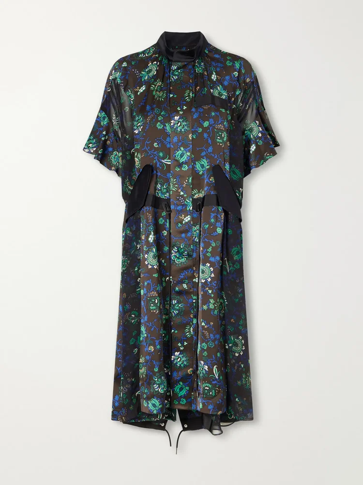 Floral-print satin midi dress
