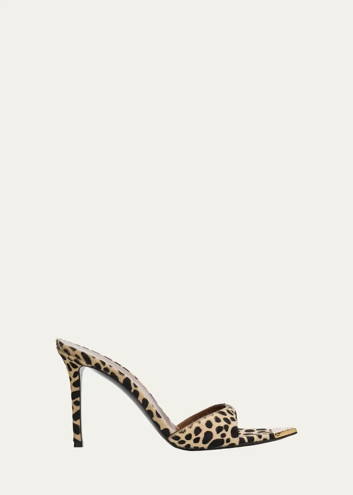 90mm Leopard Calf Hair Mules
