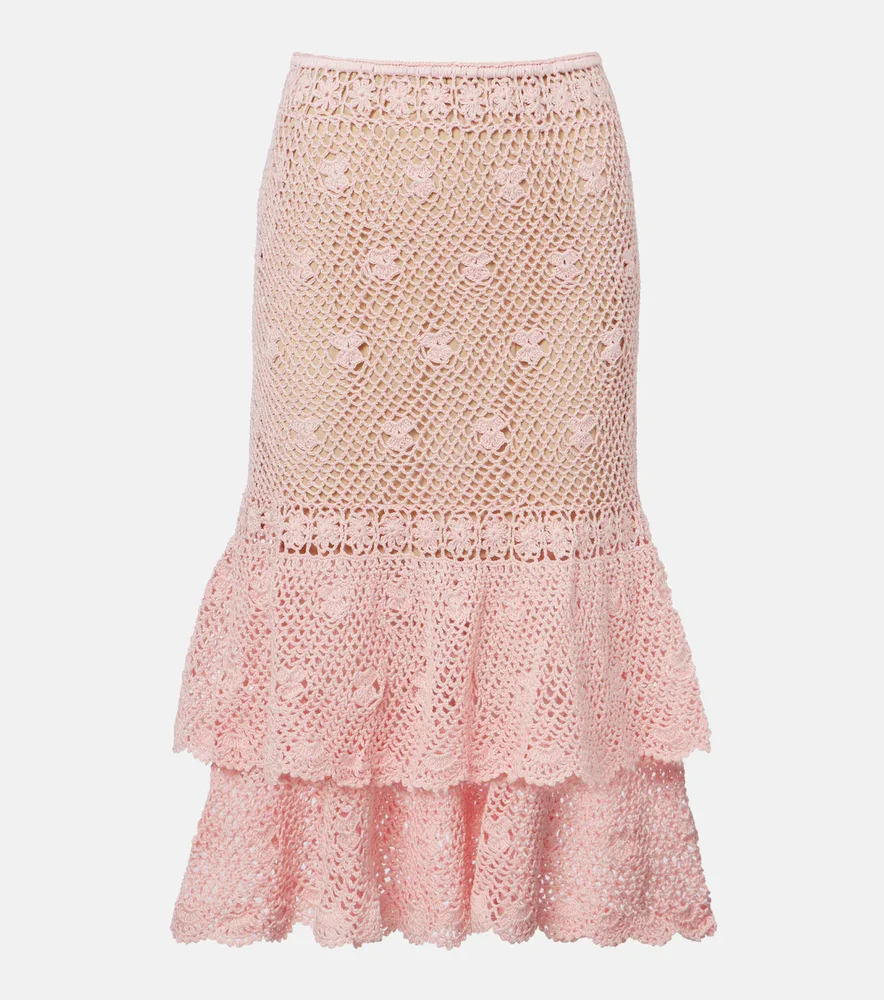 Florence crochet ruffled cotton midi skirt